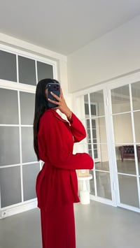 Kırmızı Kemer Detaylı Hırka Beli Lastikli Pantolon İkili Modal Takım GAUS-02053GAUSTAKIMGAUS-02053