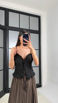 Siyah Ayarlanabilir Askılı Bağlamalı Dantelli Atlet GAUS-01506GAUSAtletGAUS-01506