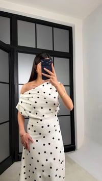 Ekru Kayık Yaka Puantiyeli Elbise PNY07 GAUS-01327GAUSDressesGAUS-01327