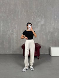 İsolde Ekru Paça Lastikli Premium Modal Kumaş PantolonGausPANTOLONGU100892