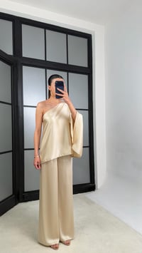 Taş Yarasa Kol Bluz Beli Lastikli Pantolon Saten Takım GAUS-01528GAUSSuitsGAUS-01528