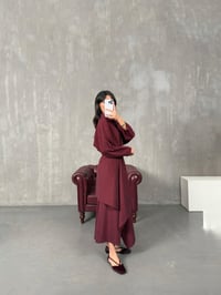 Lusiya Bordo Bel Bağlamalı Tasarım Gömlek ElbiseGausELBİSEGU100402