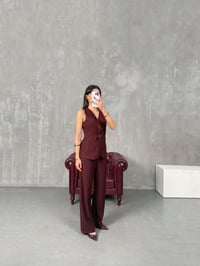 Livan Bordo Çiçek Düğmeli Yelek Pantolon TakımGausTAKIMGU100474