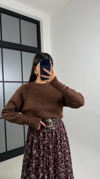 Kahve İtalyan Kol Yumuşak Dokulu Triko Kazak GAUS-00644GAUSKAZAKGAUS-00644