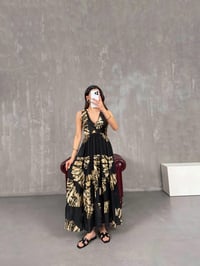 Siyah Leopar Desenli Beli Lastikli Elbise Gaus00113GausELBİSEGU1001247