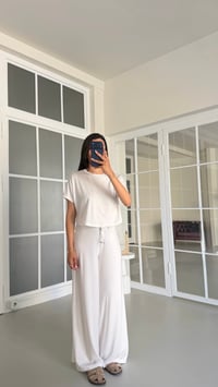 Beyaz Bluz Beli Lastikli Pantolon İkili Basic Takım GAUS-01712GAUSTAKIMGAUS-01712