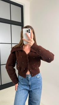 Kahve Boncuk İşlemeli Yakalı Hırka GAUS-00765GAUSHIRKAGAUS-00765