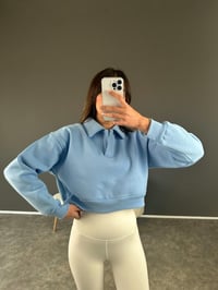 Mavi Polo Yaka Şardonlu Crop SweatshirtGausSWEATSHIRTGU002623
