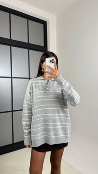 Gri Polo Yaka Çizgili Triko Kazak GAUS-00601GAUSKAZAKGAUS-00601