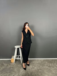 Grace Siyah Yırtmaçlı Etek Yelek İkili Keten TakımGausTAKIMGU008844