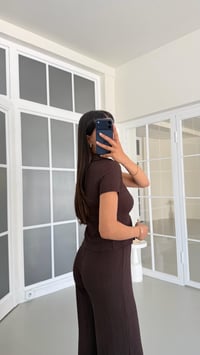 Acı Kahve Crop Bluz Beli Lastikli Pantolon Bürümcük Takım GAUS-01555GAUSSuitsGAUS-01555