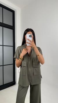 Haki Oys Muadil Cep Detaylı Fermuarlı Yelek Beli Lastikli Pantolon Model Takım Gaus00587GausTAKIMGU1002372