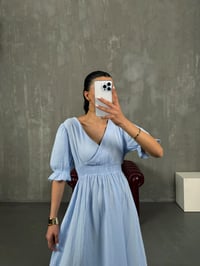 Bebe Mavi V Yaka Beli Lastikli Büzgülü Müslin Pinterest Elbise Gaus00022GausELBİSEGU1001039