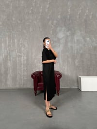 Siyah Modal Kumaş Yırtmaçlı Basic Elbise Gaus00100GausELBİSEGU1001216