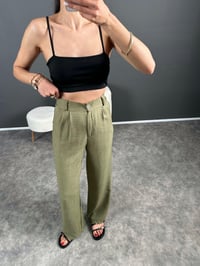 Vive Haki Keten Arkası Lastikli PantolonGausPANTOLONGU007290