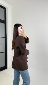 Kahve Astarlı Vatkalı Önden Bağlama Detaylı  Blazer Ceket GAUS-0068GAUS السترات  GAUS-0068