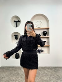 Sara Siyah Simli Püsküllü Gömlek Etek TakımGausTAKIMGU009027