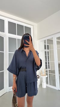 Lacivert Gömlek Hasır Kemerli Şort İkili Tencel Takım GAUS-01801GAUSSuitsGAUS-01801