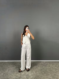 Evia Beyaz Premium Keten Yelek Pantolon İkili TakımGausTAKIMGU008761