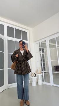 Kahve Astarlı Ekose Desenli Kuşaklı Premium Trençkot GAUS-01895GAUSمعاطف الترنشكوت GAUS-01895