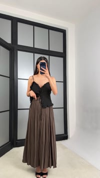 Kahve Beli Lastikli Kırışık Kumaş Etek GAUS-01320GAUSETEKGAUS-01320