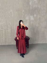 Jade Bordo Saten Gömlek Etek TakımGausTAKIMGU00904321