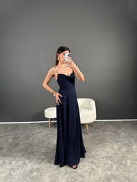 Lacivert İp Askılı İspanyol Uzun Elbise GausELBİSEGU004561