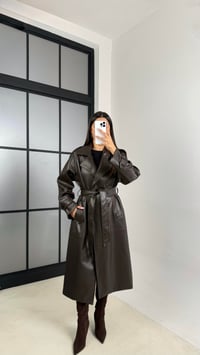 Acı Kahve Yırtmaç Detaylı Astarlı Premium Deri Trençkot GAUS-00575GAUSTRENÇKOTGAUS-00575