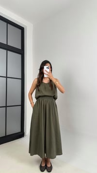 Haki Bluz Beli Lastikli Etek İkili Kırışık Tencel Takım Gaus00522GausTAKIMGU1002223