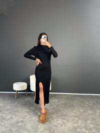 Siyah Triko Yırtmaçlı Uzun Triko Elbise GausELBİSEGU002544