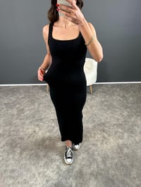 Siyah Basic Likralı Yandan Yırtmaçlı Elbise GausELBİSEGU004372