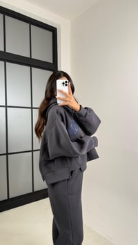 Antrasit Kapüşonlu Sweatshirt Beli Lastikli Pantolon 3 İplik Şardonlu Takım GAUS-00530GAUSTAKIMGAUS-00530
