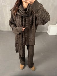 Milas Kahve Atkı Detaylı Örme Triko Üçlü TakımGausTAKIMGU10077