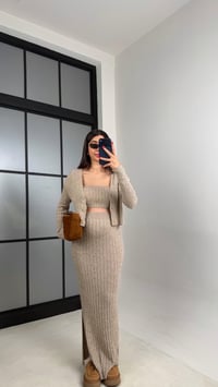 Vizon Hırka Crop Beli Lastikli Yırtmaç Detaylı Etek Triko Takım GAUS-00969GAUSTAKIMGAUS-00969