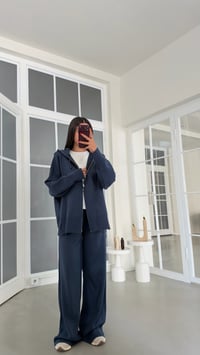 Koyu Mavi Çift Fermuarlı Hırka Beli Lastikli Pantolon İkili Triko Takım GAUS-02294GAUSTAKIMGAUS-02294