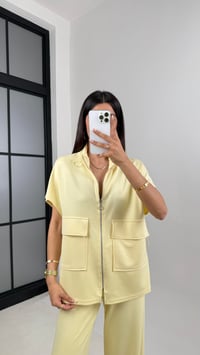 Sarı Oys Muadil Cep Detaylı Fermuarlı Yelek Beli Lastikli Pantolon Model Takım Gaus00587GausTAKIMGU1002370