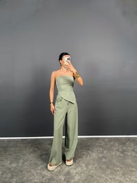 Spino Haki Yeşil Gabardin Crop Bol Paça Pantolon TakımGausTAKIMGU008557
