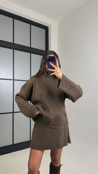 Kahve Şal Detaylı Hırka Kazak Beli Lastikli Etek Triko Takım GAUS-01039GAUSTAKIMGAUS-01039