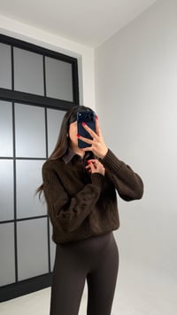 Acı Kahve Denim Yaka Detaylı Örgü Kazak GAUS-00929GAUSKAZAKGAUS-00929