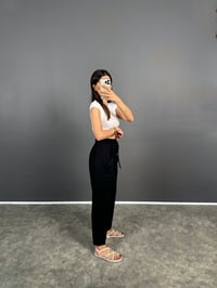 Pilea Beli Lastikli Önden Cepli Rahat Kumaş Siyah Şalvar PantolonGausPANTOLONGU008556