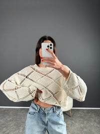 Ekru Crop Ajurlu Triko KazakGausKAZAKGU004297