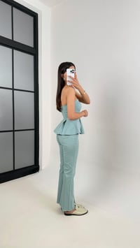 Su Yeşili Flare Jean Straplez Crop Volanlı Tasarım Takım Gaus00400GausTAKIMGU1001940