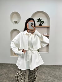 July Beyaz Gabardin Kuşaklı Gömlek CeketGausCEKETGU00903645