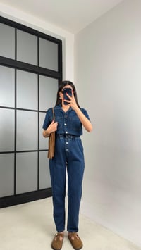 Mavi Beli Lastikli Düğme Detaylı Denim Tulum gaus-01208GAUS الأوفرول gaus-01208