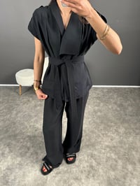 Leson Siyah Premium Tensel Kumaş Yelekli İkili TakımGausTAKIMGU007235