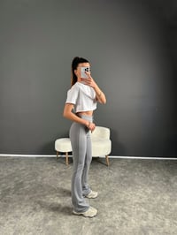 Penny Gri Yüksek Bel Kanca Düğmeli İspanyol PantolonGausPANTOLONGU004304