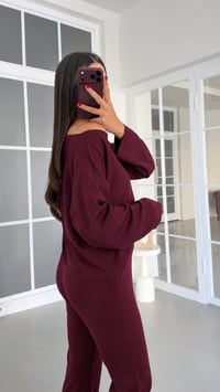 Mürdüm Kayık Yaka Bluz Beli Lastikli Pantolon İkili Modal Takım GAUS-02168GAUSTAKIMGAUS-02168