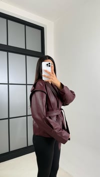 Bordo Fermuar Detaylı Astarlı Kuşaklı Tasarım Deri Ceket GAUS-00599GAUS السترات  GAUS-00599
