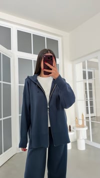 Koyu Mavi Çift Fermuarlı Hırka Beli Lastikli Pantolon İkili Triko Takım GAUS-02294GAUSTAKIMGAUS-02294