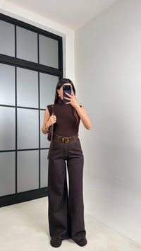 Acı Kahve Yüksek Bel Kemerli Eskitme Jean GAUS-00927GAUSDenim PantsGAUS-00927